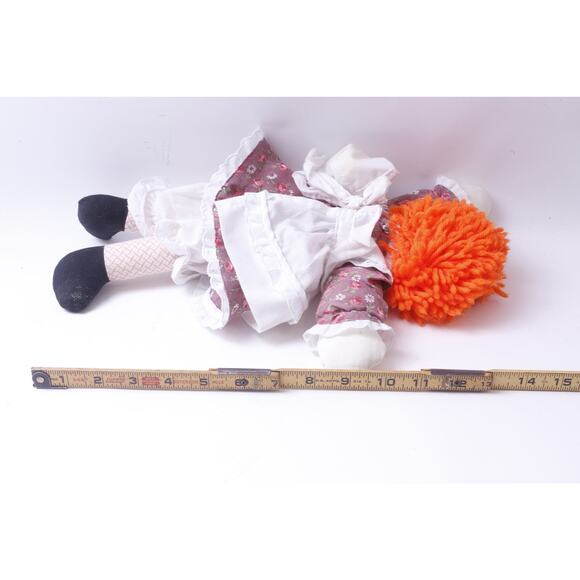 Raggedy Ann, Plush Doll, Redhead, Floral Dress, White Apron, 14", Soft Figure, - Picture 4 of 4